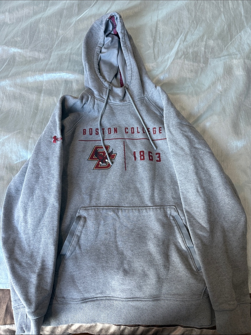 Under Armour Gray Hoodie with Maroon Boston College Logo